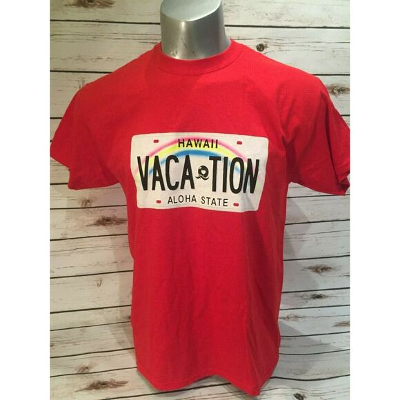 Hawaii Vacation Aloha State License Plate Travel Souvenir T-Shirt Red Large L - Picture 1 of 7
